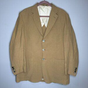 Crittenden Blazer Sport Coat Jacket Size Large 44 Linen Silk Tan Lightweight